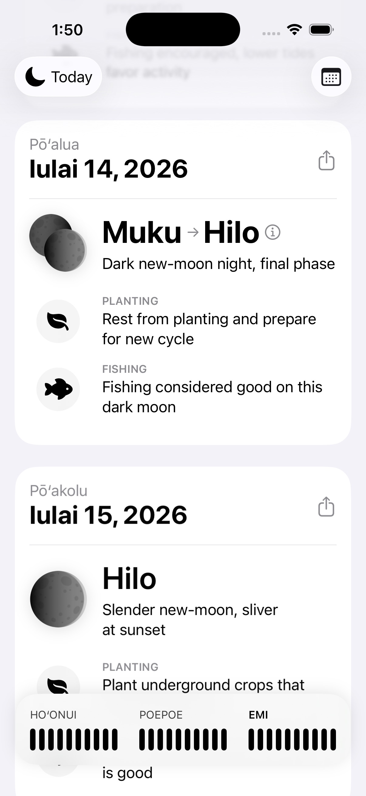 Primary day scrolling interface